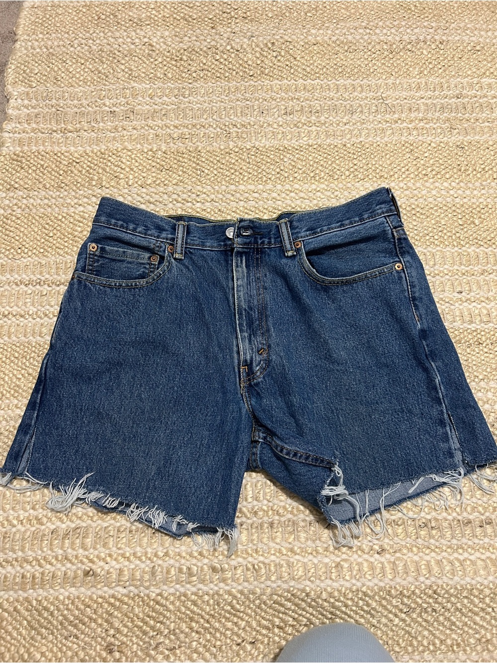 Levi's Dark Blue Raw-Hem Denim Shorts